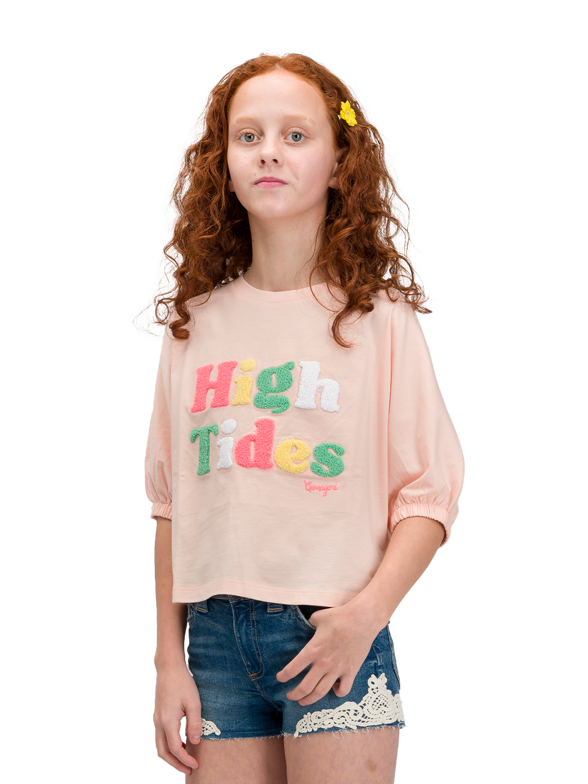 Embroidered  Slogan Puff Tee