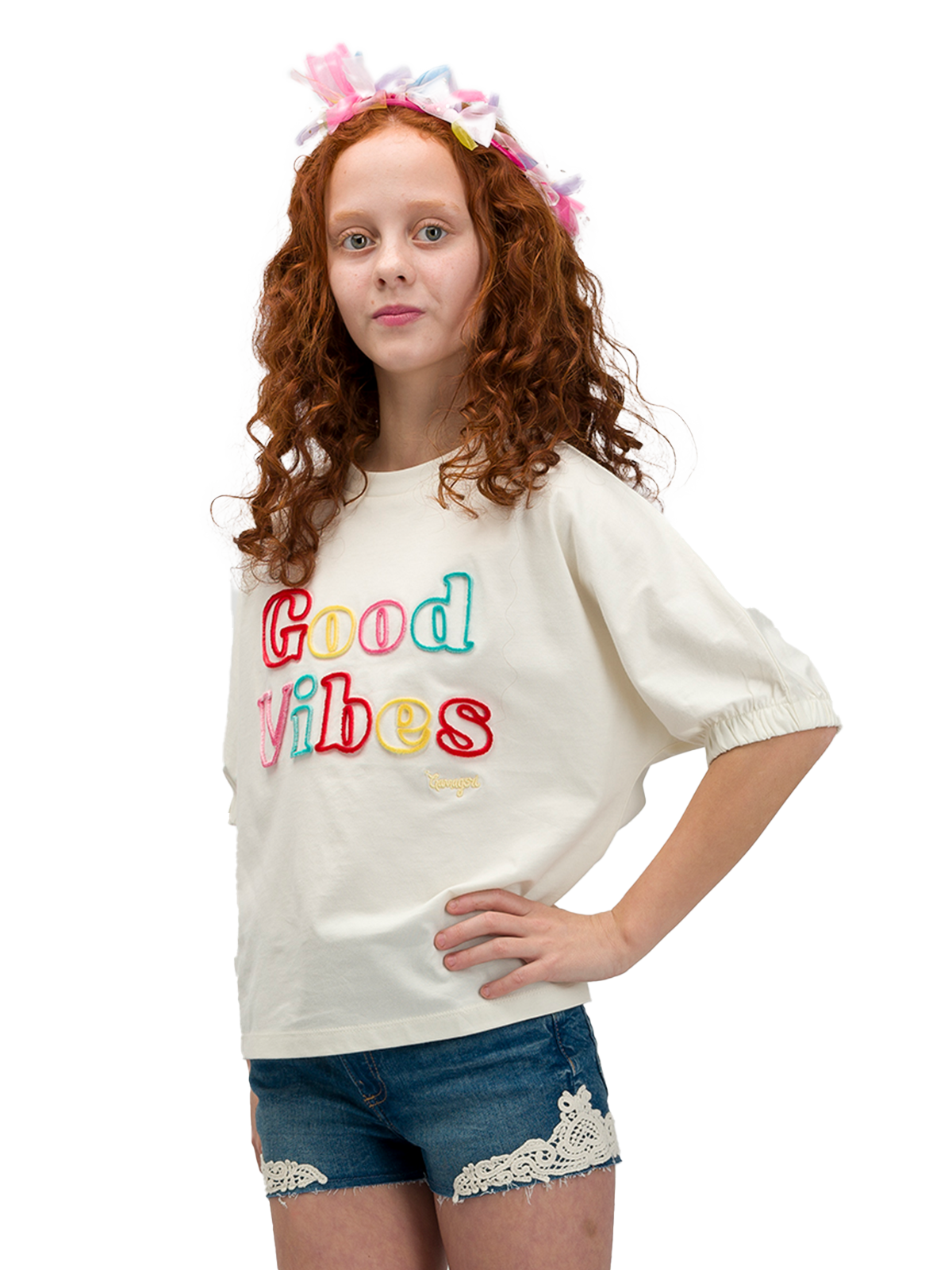 Embroidered  Slogan Puff Tee