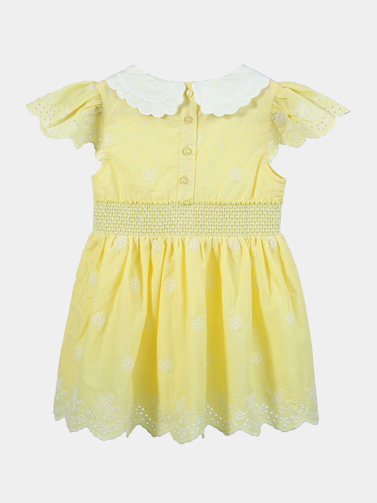 Lemon lace Embroidered Smock Dress