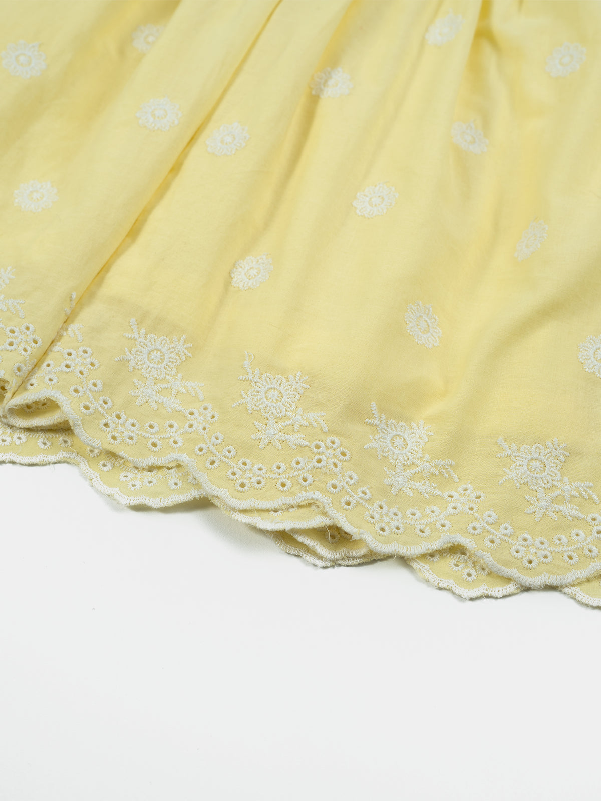 Lemon lace Embroidered Smock Dress